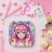 Pretty Pink Anime Girl's Birthday Party ペーパープレート (パーティー)