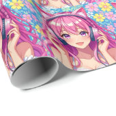 Pretty Pink Anime Girl's Birthday Party ラッピングペーパー (ロールコーナー)