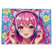 Pretty Pink Anime Girl's Birthday Party ラージペーパーバッグ (裏面)