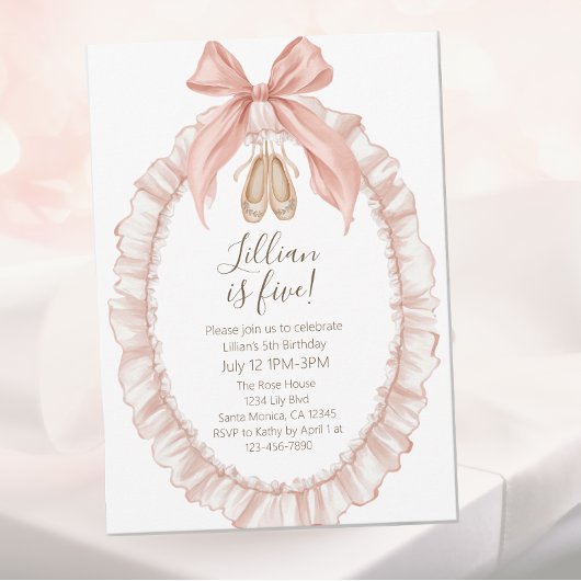 Pretty Pink Ballet Girls Fifth Birthday  招待状