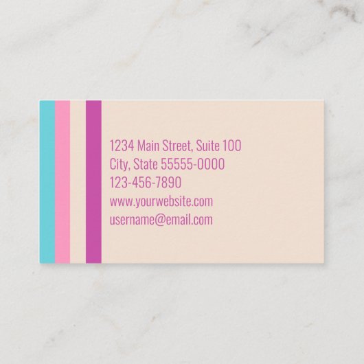 Pretty Pink Beige and Blue Stripes Hair Stylist 名刺 (裏面)