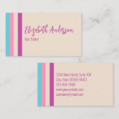 Pretty Pink Beige and Blue Stripes Hair Stylist 名刺 (正面/裏面)