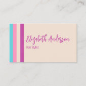 Pretty Pink Beige and Blue Stripes Hair Stylist 名刺 (正面)