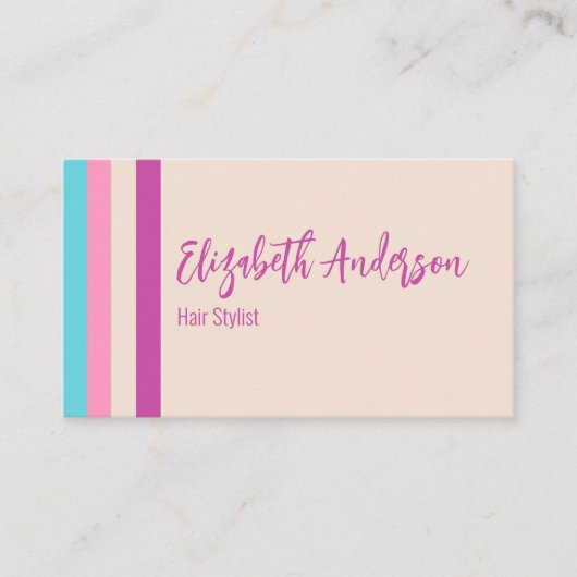Pretty Pink Beige and Blue Stripes Hair Stylist 名刺 (正面)