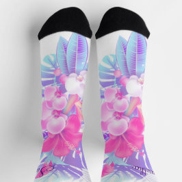 Pretty Pink Blue Purple Floral Tropical ソックス