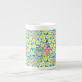 Pretty Pink, Blue, Yellow Primroses Bone China Mug ボーンチャイナマグカップ (正面)