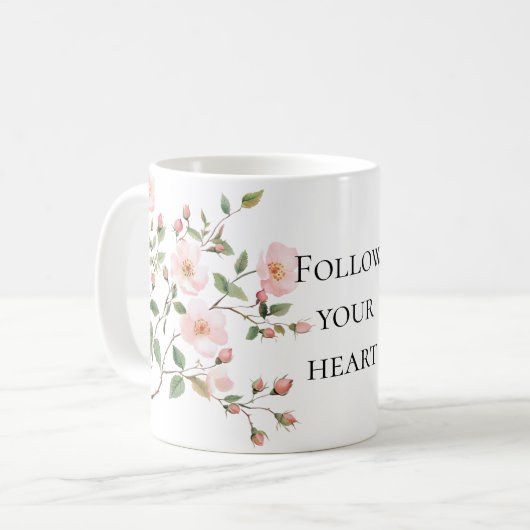 Pretty Pink Blush Cream Floral コーヒーマグカップ (正面左)