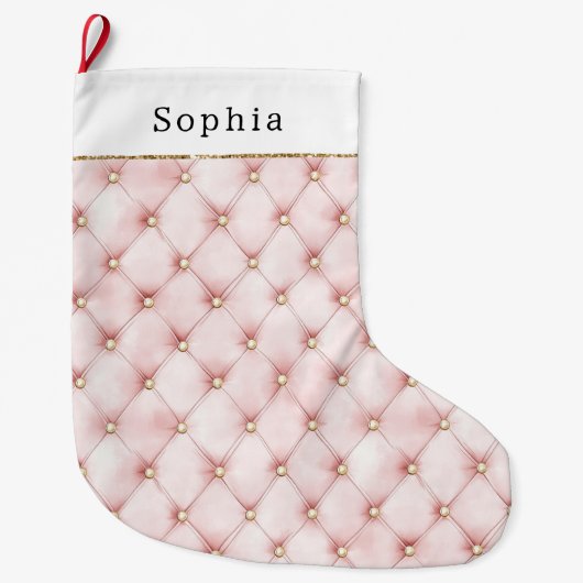 Pretty Pink Blush Gold Tufts Christmas ラージクリスマスストッキング (正面)