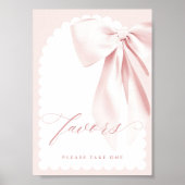 Pretty Pink Bow Baby Shower Favors Table Sign ポスター (正面)