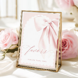 Pretty Pink Bow Baby Shower Favors Table Sign ポスター