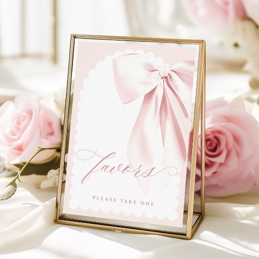 Pretty Pink Bow Baby Shower Favors Table Sign ポスター
