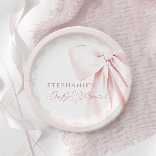 Pretty Pink Bow Baby Shower Paper Plates ペーパープレート