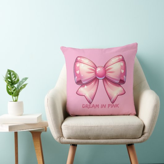 Pretty Pink Bow-Dream in Pink Throw Pillow クッション (椅子)