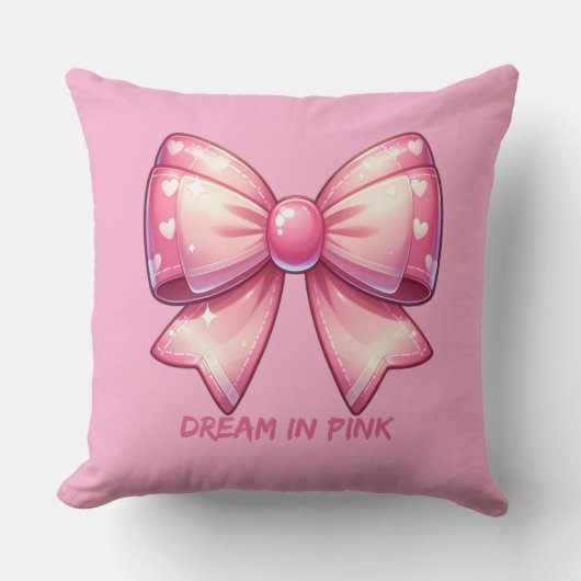 Pretty Pink Bow-Dream in Pink Throw Pillow クッション (正面)