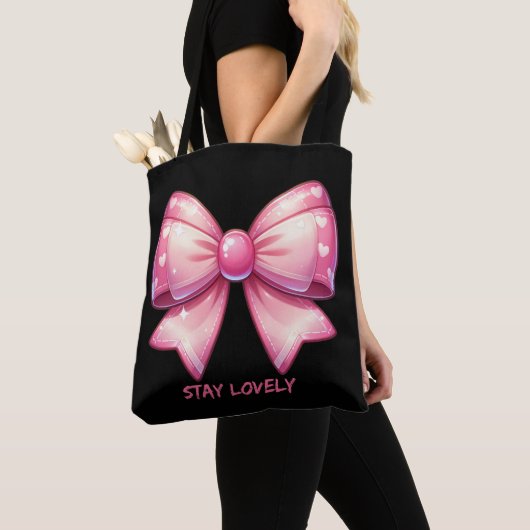 Pretty Pink Bow Tote Bag トートバッグ (クローズアップ)