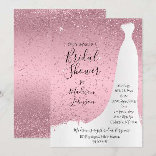 Pretty Pink Bridal Shower -  招待状 (正面/裏面)