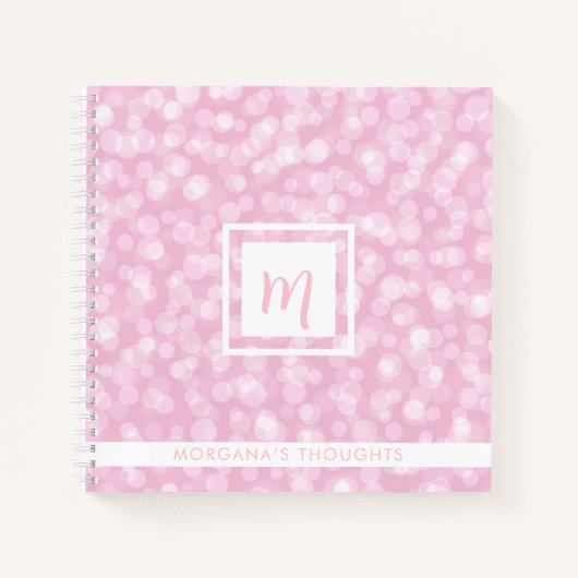 Pretty Pink Bubbles Monogram Square ノートブック (正面)