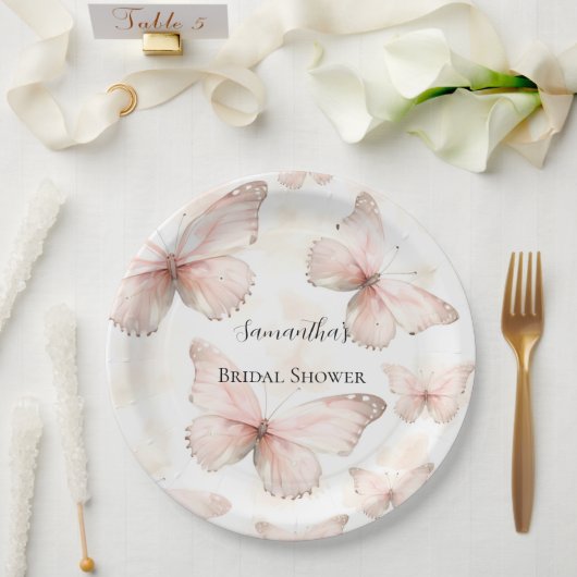 Pretty Pink Butterflies Bridal Shower ペーパープレート (ウェディング)