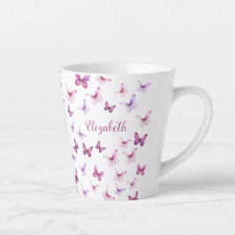 Pretty Pink Butterflies Custom Name カフェラテマグ