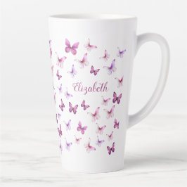 Pretty Pink Butterflies Custom Name カフェラテマグ