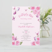 Pretty Pink Butterfly Baby Shower Invitation 招待状 (スタンド正面)