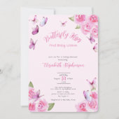 Pretty Pink Butterfly Baby Shower Invitation 招待状 (正面)