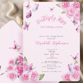 Pretty Pink Butterfly Baby Shower Invitation 招待状
