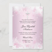 Pretty Pink Butterfly & Cross Baptism Invite 招待状 (正面)
