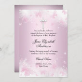 Pretty Pink Butterfly & Cross Baptism Invite 招待状 (正面/裏面)
