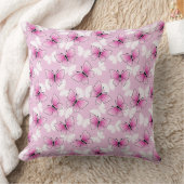 Pretty Pink Butterfly Pattern Throw Pillow クッション (ブランケット)