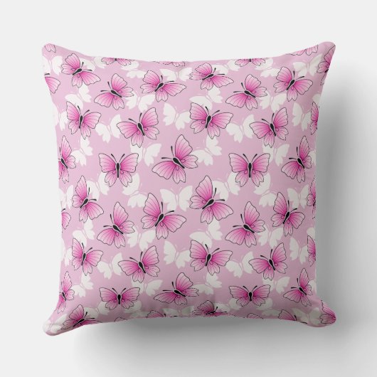 Pretty Pink Butterfly Pattern Throw Pillow クッション (裏面)