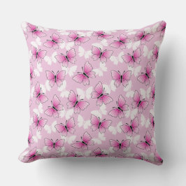Pretty Pink Butterfly Pattern Throw Pillow クッション