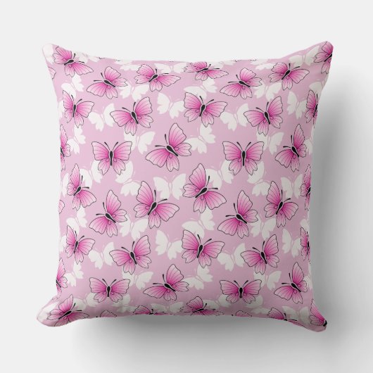 Pretty Pink Butterfly Pattern Throw Pillow クッション (正面)