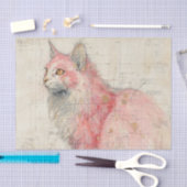 Pretty Pink Cat and Lines Illustrated on Parchment 薄葉紙 (クラフト)