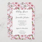 Pretty Pink Cherry Blossom Floral Baby Shower 招待状 (正面/裏面)