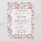 Pretty Pink Cherry Blossom Floral Birthday 招待状 (正面/裏面)