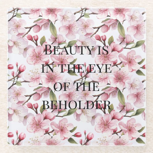 Pretty Pink Cherry Blossom Flowers ガラスコースター (正面)