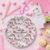 Pretty Pink Cherry Blossom Flowers Bridal Shower ペーパープレート (パーティー)