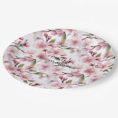 Pretty Pink Cherry Blossom Flowers Bridal Shower ペーパープレート (アングル)