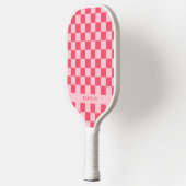 Pretty Pink Chic Checkerboard Custom Name ピックルボールラケット (左)