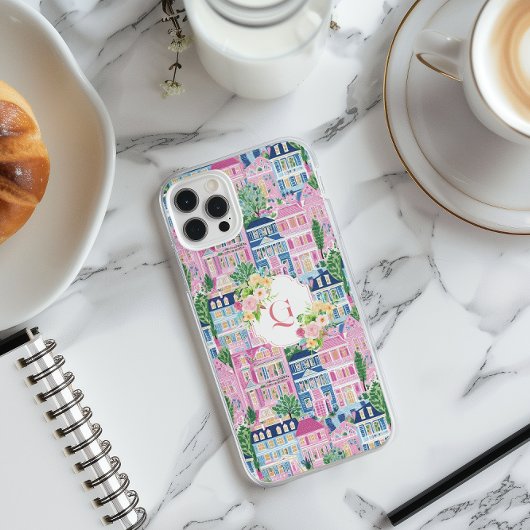 Pretty Pink Cityscape | フローラルイニシャルモノグラム  Case-Mate iPhoneケース