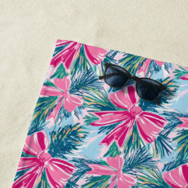 Pretty Pink Coquette Bow And Tree Sprig Pattern ビーチタオル