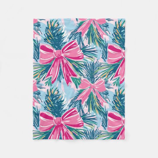 Pretty Pink Coquette Bow And Tree Sprig Pattern フリースブランケット (正面)