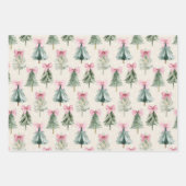 Pretty Pink Coquette Bow Christmas Tree Pattern ラッピングペーパーシート (正面)