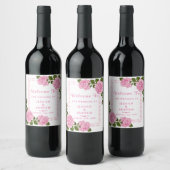 Pretty Pink Corner Bouquets ウェディング ワイン ラベル (ボトル)
