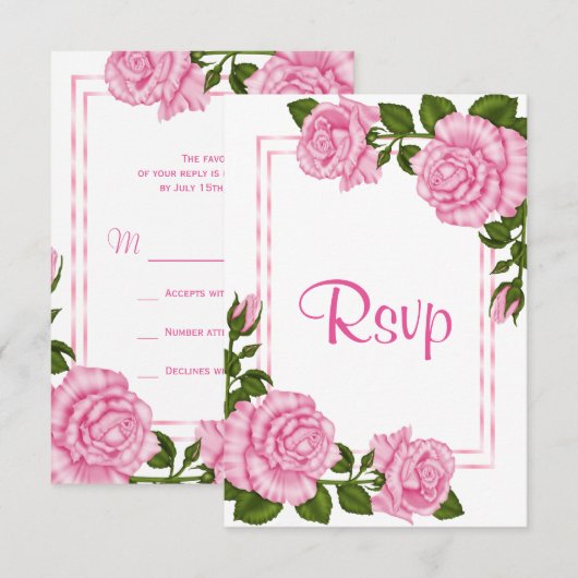 Pretty Pink Corner Bouquets RSVP (正面/裏面)