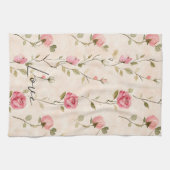 Pretty Pink Cream Roses Floral  キッチンタオル (横)
