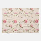 Pretty Pink Cream Roses Floral キッチンタオル (横)