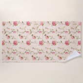 Pretty Pink Cream Roses Floral ビーチタオル (正面)