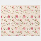Pretty Pink Cream Roses Floral フリースブランケット (正面(横))